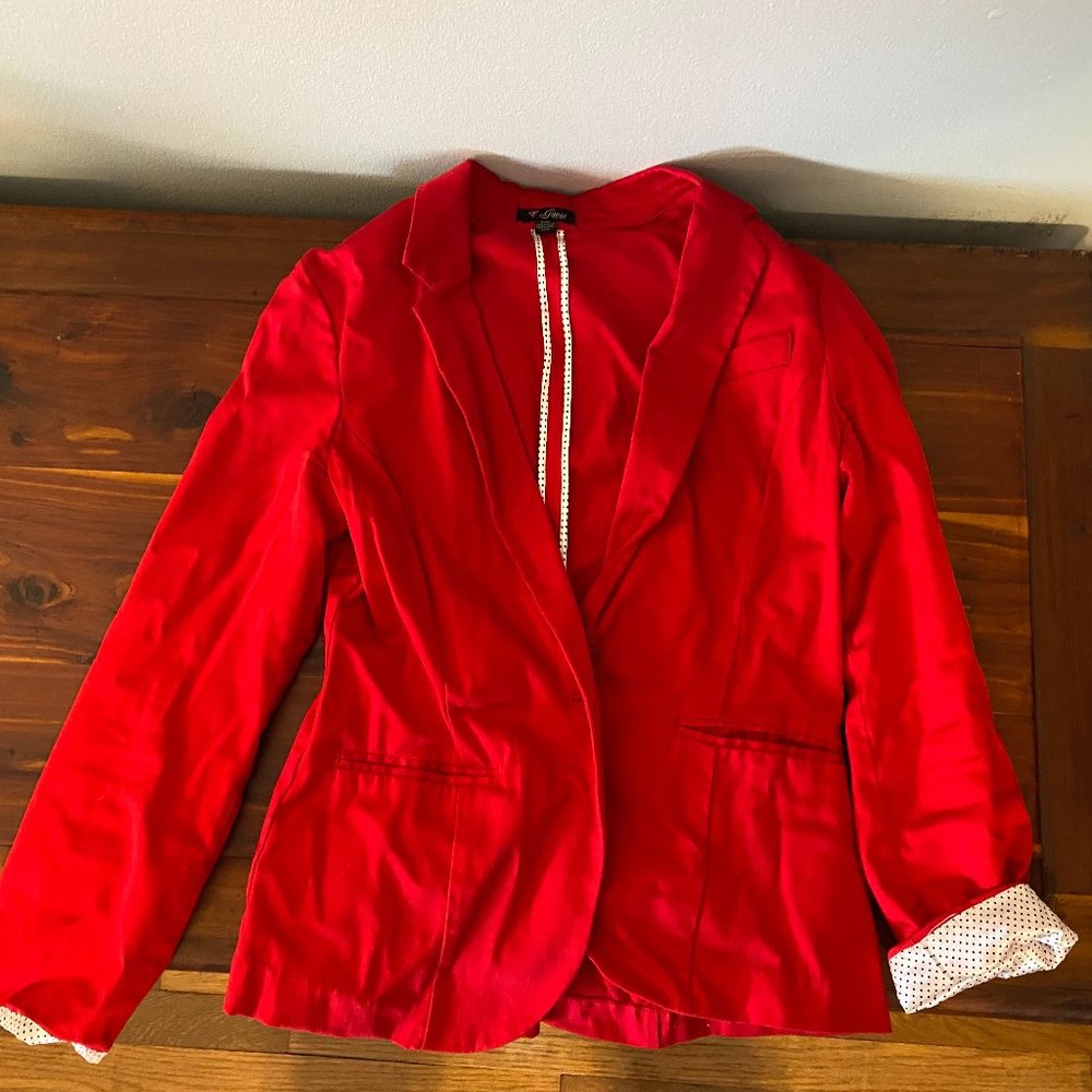 Red Guess Blazer with polka dot cuff